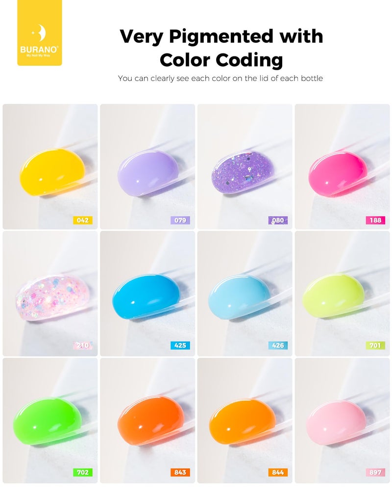 BURANO Poly Nail Gel Set, 12 Colors Nail Poly Nails Extension Gel Kit for Beginner Professional Salon Using Home DIY 15g (kit03, 15g) - Image 3